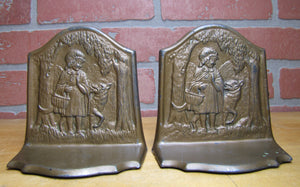 LITTLE RED RIDING HOOD BIG BAD WOLF IN FOREST TREES LANDSCAPE Old Pair Bookends Book Ends