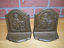 Load image into Gallery viewer, LITTLE RED RIDING HOOD BIG BAD WOLF IN FOREST TREES LANDSCAPE Old Pair Bookends Book Ends
