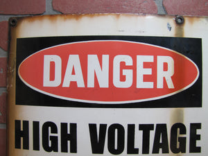 DANGER HIGH VOLTAGE KEEP OUT Old Porcelain Sign ELECTROCUTION DEATH INJURY 14x24