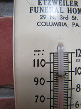 Load image into Gallery viewer, ETZWEILER FUNERAL HOME FINE FURNITURE COLUMBIA PA Old Advertising Thermometer Sign Made in USA
