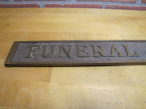 FUNERAL COACH Antique Brass Plaque Sign Hearse Funeral Home Advertising Embossed Plaque