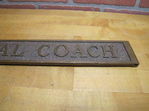 FUNERAL COACH Antique Brass Plaque Sign Hearse Funeral Home Advertising Embossed Plaque