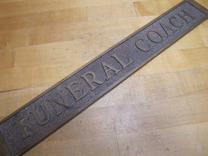 FUNERAL COACH Antique Brass Plaque Sign Hearse Funeral Home Advertising Embossed Plaque