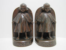 Load image into Gallery viewer, JB JENNING BROS INNOCENCE Antique Bronze Clad Bookends Young Girl Ornate Detailing Decorative Art Statues
