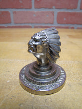Load image into Gallery viewer, UNITED AMERICAN METALS USED THE WORLD OVER Old Advertising Paperweight Desk Art Native American Indian Chief
