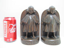 Load image into Gallery viewer, JB JENNING BROS INNOCENCE Antique Bronze Clad Bookends Young Girl Ornate Detailing Decorative Art Statues
