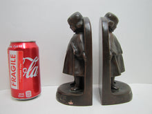 Load image into Gallery viewer, JB JENNING BROS INNOCENCE Antique Bronze Clad Bookends Young Girl Ornate Detailing Decorative Art Statues
