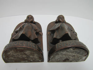 JB JENNING BROS INNOCENCE Antique Bronze Clad Bookends Young Girl Ornate Detailing Decorative Art Statues