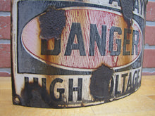Load image into Gallery viewer, KEEP AWAY DANGER HIGH VOLTAGE Old Porcelain Bowed Curved Safety Advertising Sign
