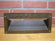 Load image into Gallery viewer, PAPERS Old Brass Mail Newspaper Slot Architectural Building Hardware Element

