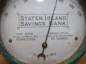 STATEN ISLAND SAVINGS BANK Antique Advertising Thermometer Sign STAPLETON ST GEO