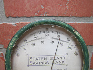 STATEN ISLAND SAVINGS BANK Antique Advertising Thermometer Sign STAPLETON ST GEO