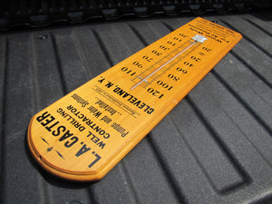 L A CASTER WELL DRILLING PUMPS WATER SYS CLEVELAND NY Old Wooden Advertising Thermometer