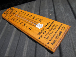 L A CASTER WELL DRILLING PUMPS WATER SYS CLEVELAND NY Old Wooden Advertising Thermometer