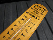 Load image into Gallery viewer, L A CASTER WELL DRILLING PUMPS WATER SYS CLEVELAND NY Old Wooden Advertising Thermometer
