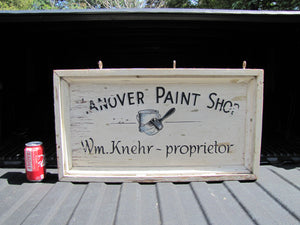 HANOVER PAINT SHOP Wm Knehr Proprietor Old Double Sided Wooden Store Ad Sign NH New Hampshire