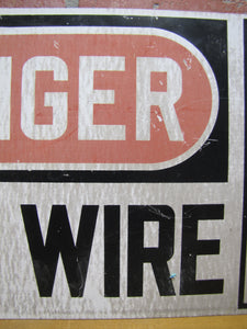 DANGER LIVE WIRE Sign Vintage Industrial Repair Shop Safety Advertising LIGHTNING BOLT 10x24
