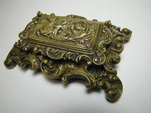 Antique 19c Bronze Hippocampus Mystical Beast Winged Cherub Tophat Ornate Decorative Arts Trinket Box
