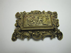 Antique 19c Bronze Hippocampus Mystical Beast Winged Cherub Tophat Ornate Decorative Arts Trinket Box