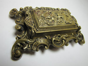 Antique 19c Bronze Hippocampus Mystical Beast Winged Cherub Tophat Ornate Decorative Arts Trinket Box