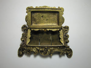 Antique 19c Bronze Hippocampus Mystical Beast Winged Cherub Tophat Ornate Decorative Arts Trinket Box