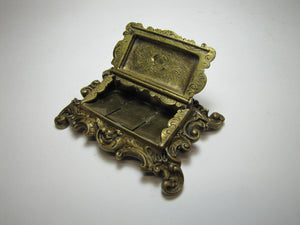Antique 19c Bronze Hippocampus Mystical Beast Winged Cherub Tophat Ornate Decorative Arts Trinket Box