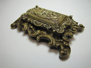 Antique 19c Bronze Hippocampus Mystical Beast Winged Cherub Tophat Ornate Decorative Arts Trinket Box