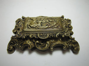 Antique 19c Bronze Hippocampus Mystical Beast Winged Cherub Tophat Ornate Decorative Arts Trinket Box