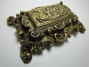 Antique 19c Bronze Hippocampus Mystical Beast Winged Cherub Tophat Ornate Decorative Arts Trinket Box