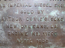 Load image into Gallery viewer, TUG HENRY GRAY ATLAS IMPERIAL DIESEL ENGINES SOLD BY ARTHUR DUVIC&#39;S SONS NEW ORLEANS LA ENGINE NO 11005 1935 Old Bronze Builders Dealers Boat Plaque Sign Plate
