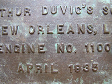 Load image into Gallery viewer, TUG HENRY GRAY ATLAS IMPERIAL DIESEL ENGINES SOLD BY ARTHUR DUVIC&#39;S SONS NEW ORLEANS LA ENGINE NO 11005 1935 Old Bronze Builders Dealers Boat Plaque Sign Plate
