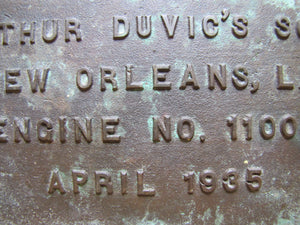 TUG HENRY GRAY ATLAS IMPERIAL DIESEL ENGINES SOLD BY ARTHUR DUVIC'S SONS NEW ORLEANS LA ENGINE NO 11005 1935 Old Bronze Builders Dealers Boat Plaque Sign Plate