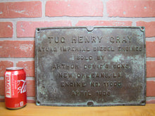 Load image into Gallery viewer, TUG HENRY GRAY ATLAS IMPERIAL DIESEL ENGINES SOLD BY ARTHUR DUVIC&#39;S SONS NEW ORLEANS LA ENGINE NO 11005 1935 Old Bronze Builders Dealers Boat Plaque Sign Plate
