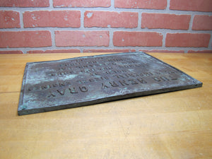 TUG HENRY GRAY ATLAS IMPERIAL DIESEL ENGINES SOLD BY ARTHUR DUVIC'S SONS NEW ORLEANS LA ENGINE NO 11005 1935 Old Bronze Builders Dealers Boat Plaque Sign Plate