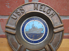 Load image into Gallery viewer, USS WELCH PG-93 UNITED STATES NAVY GUNBOAT Old Brass Ashtray Tray USN Calculated Audacity
