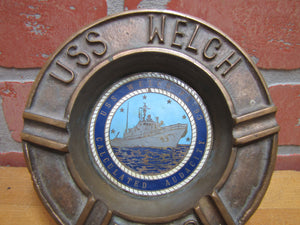USS WELCH PG-93 UNITED STATES NAVY GUNBOAT Old Brass Ashtray Tray USN Calculated Audacity