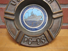 Load image into Gallery viewer, USS WELCH PG-93 UNITED STATES NAVY GUNBOAT Old Brass Ashtray Tray USN Calculated Audacity
