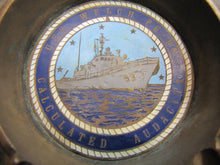 Load image into Gallery viewer, USS WELCH PG-93 UNITED STATES NAVY GUNBOAT Old Brass Ashtray Tray USN Calculated Audacity
