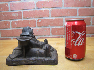 Chubby Gentleman Sitting Carving Turkey Dinner Feast Antique Cast Iron Figural Inkwell