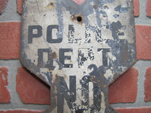 Load image into Gallery viewer, POLICE DEPT NO PARKING ON THIS SIDE ARROW Sign Original Old Steel Street Road Ad
