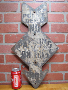 POLICE DEPT NO PARKING ON THIS SIDE ARROW Sign Original Old Steel Street Road Ad