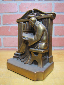 Antique Scholar Sitting Reading Book Bookshelf Bronze Clad Bookend Decorative Art Statue