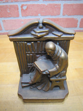 Load image into Gallery viewer, Antique Scholar Sitting Reading Book Bookshelf Bronze Clad Bookend Decorative Art Statue
