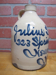 JULIUS SOLOMON NEWARK NJ 223 Springfield Ave Antique Advertising Merchant Script Jug Stoneware Pottery