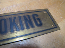 Load image into Gallery viewer, NO SMOKING Sign Old Brass &amp; Black Impressed Lettering Store Display Gas Station Repair Shop Industrial Safety Advertising
