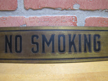 Load image into Gallery viewer, NO SMOKING Sign Old Brass &amp; Black Impressed Lettering Store Display Gas Station Repair Shop Industrial Safety Advertising
