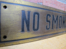 Load image into Gallery viewer, NO SMOKING Sign Old Brass &amp; Black Impressed Lettering Store Display Gas Station Repair Shop Industrial Safety Advertising
