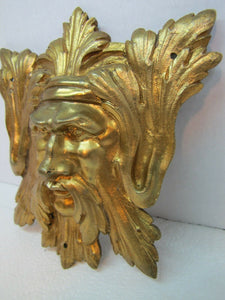 Exquisite 19c Antique Brass Figural Face Ornate High Relief Scary Architectural