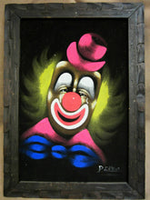 Load image into Gallery viewer, CREEPY CLOWN Art Painting on Velvet Felt Flourescent Artwork signed PEREZ
