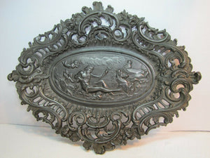 Neptune Cherub Horses Waves Old High Relief Wall Plaque Charger Ornate Artwork